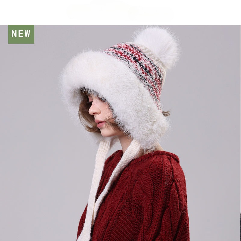 Trapper Hat Ear Flap - 여성용 퍼 폼폼과 귀덮개가 있는 퍼지