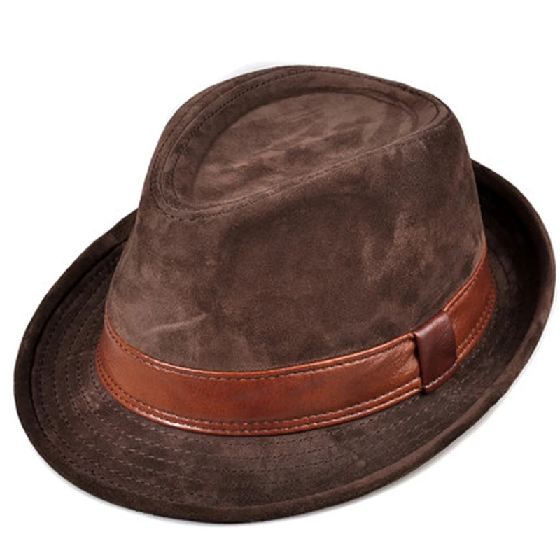 Fedora Hat Wool - 남성 정품 가죽 스웨이드 암소 피부